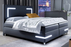 Łóżko kontynentalne z pojemnikiem DELOS LED, materac, topper | 180x200 | Kolor do wyboru