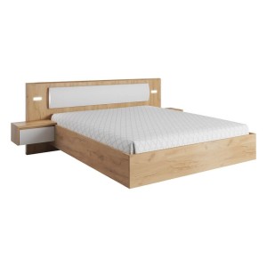 Łóżko G XELO ze stolikami nocnymi i oświetleniem | 160x200 | Dąb craft złoty, biały