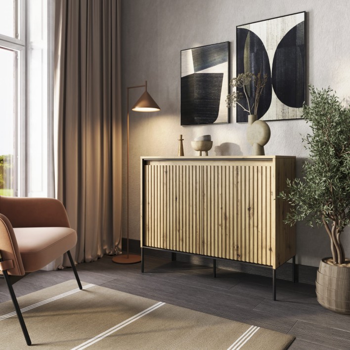 komoda ryflowana dąb artisan czarne nogi