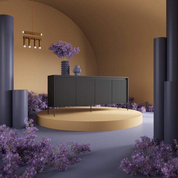 komoda frezowana czarna czarne nogi