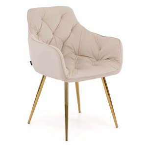 Krzesło tapicerowane DC-0082-3 | Ciemny beż | Złote nogi | OUTLET