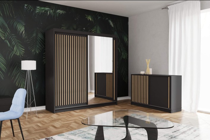 czarna komoda i szafa z lamelami votan ROYAL
