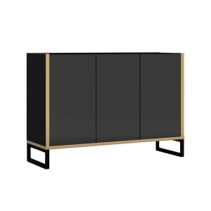 Nowoczesna komoda HENRY 3F | Czarny połysk + złoty