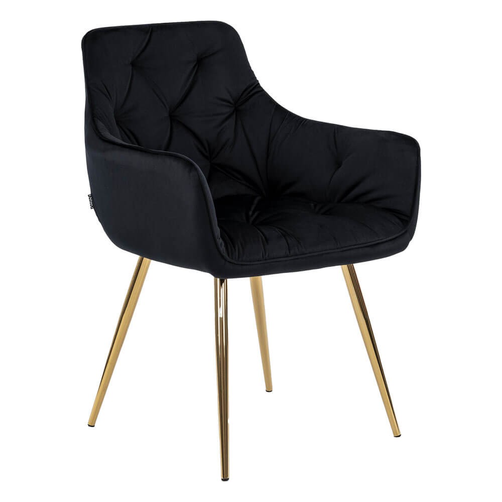 Krzesło tapicerowane DC-0084-3 | Czarny welur | Złote nogi | OUTLET