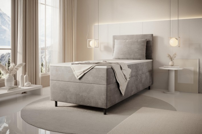 łóżko kontynentalne na nóżkach z topperem i poduszeczką