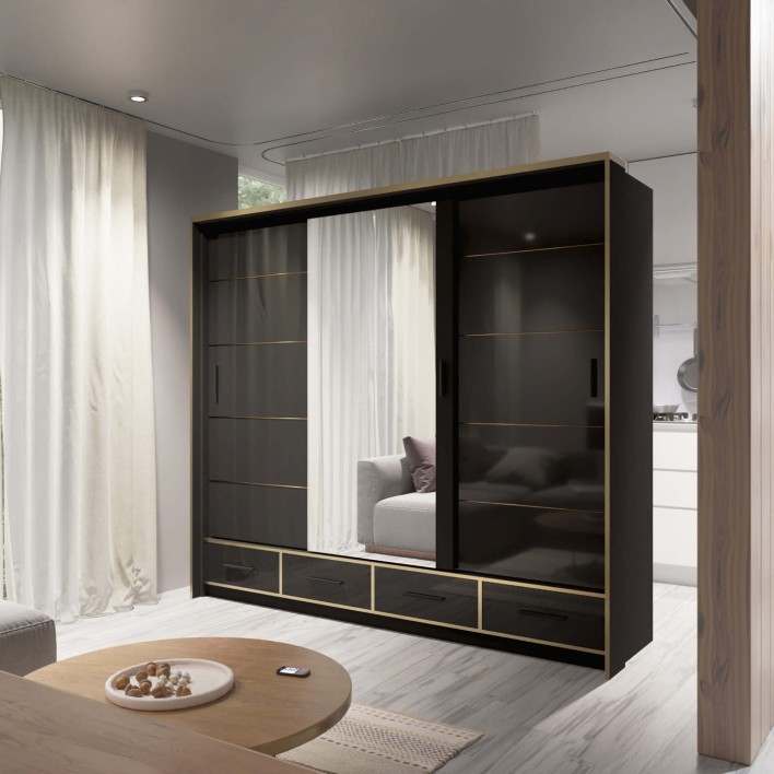 szafa przesuwna czarna na wysoki połysk sevilla 250