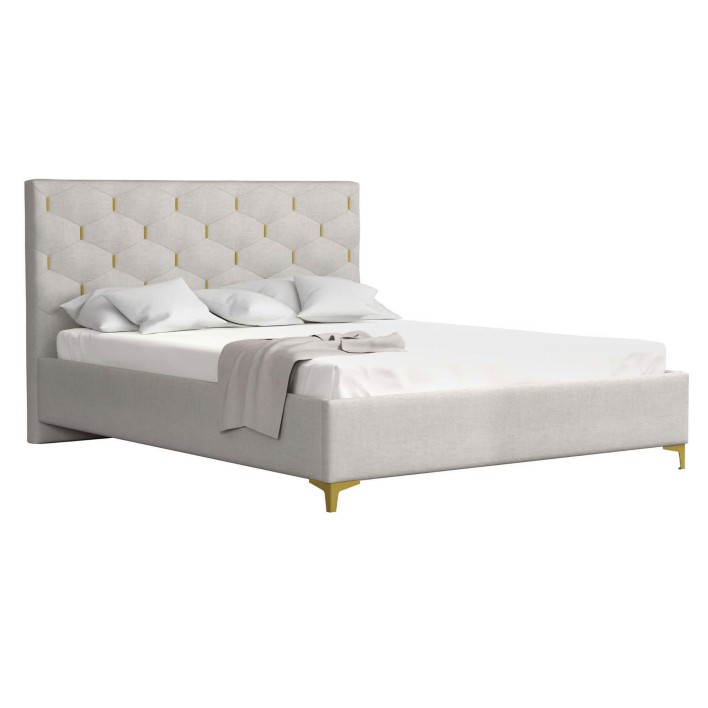 beżowe łóżko tapicerowane z pojemnikiem 160x200