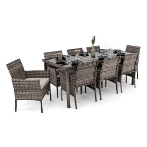 Zestaw mebli ogrodowych MILOT J-2330 | Technorattan | Szary, STÓŁ+8 KRZESEŁ | OUTLET