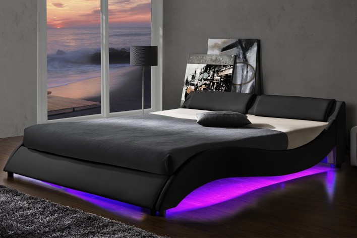ŁÓŻKO TAPICEROWANE DO SYPIALNI 180x200 868 LED CZARNE