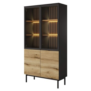 Witryna wysoka z oświetleniem LANG (A) | Dąb evoke, czarny