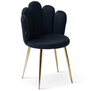 Krzesło muszelka czarne DC-6092 złote nogi, welur | OUTLET