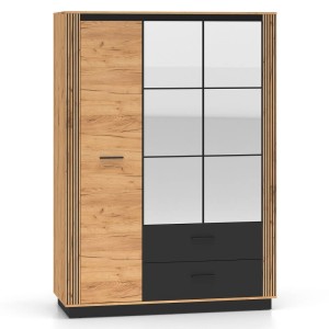Szafa z lustrem i lamelami URSO 02 | 150cm | Dąb craft złoty, czarny