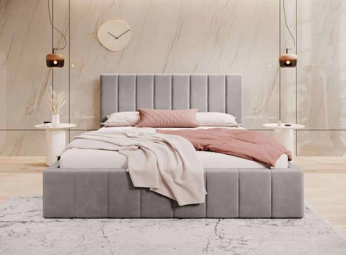 łóżko welurowe szare 160x200