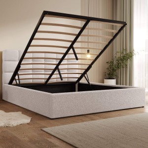 Łóżko tapicerowane z pojemnikiem SFG0151 | 140x200 | Boucle | Beż