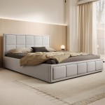 Łóżko tapicerowane z pojemnikiem LB-44 | 140x200 | Welur | Szary #20
