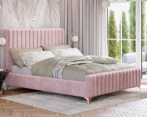 Łóżko tapicerowane BELANIA (SF1023) w stylu Glamour | 180x200 | Welur | Różowy