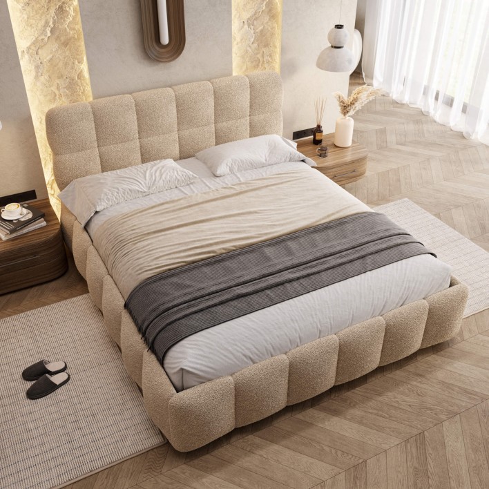 Łóżko tapicerowane z pojemnikiem 4583GP | 140x200 | Boucle | Beż #8 - 6