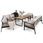 Zestaw mebli ogrodowych z aluminium SYCYLIA DUO | Czarny + imitacja drewna | Beżowe poduszki | OUTLET-1