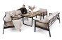 Zestaw mebli ogrodowych z aluminium SYCYLIA DUO | Czarny + imitacja drewna | Beżowe poduszki | OUTLET-24