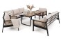 Zestaw mebli ogrodowych z aluminium SYCYLIA DUO | Czarny + imitacja drewna | Beżowe poduszki | OUTLET-25