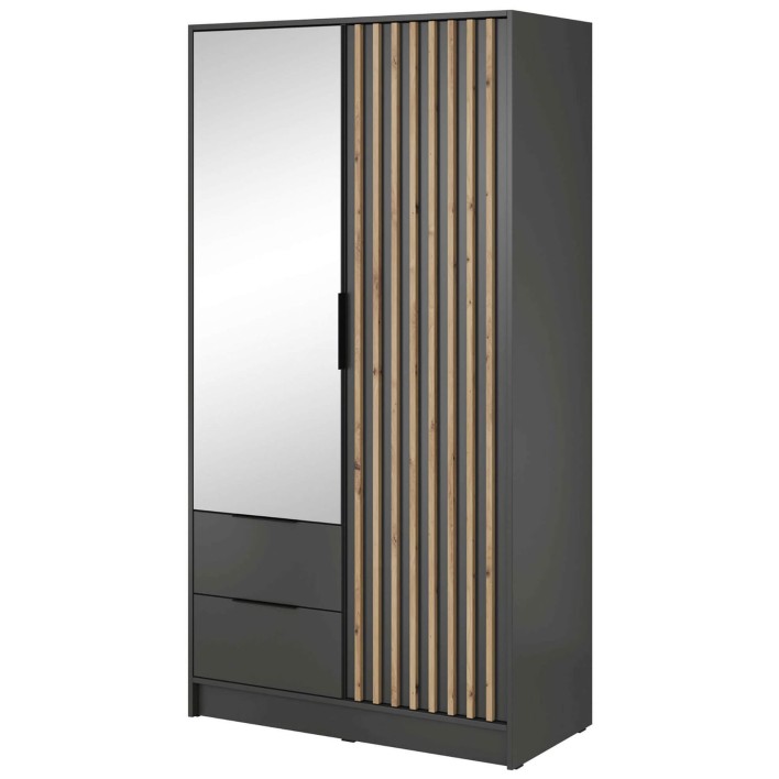 NELLY szafa 2D grafitowa z lamelami artisan i lustrem.jpg