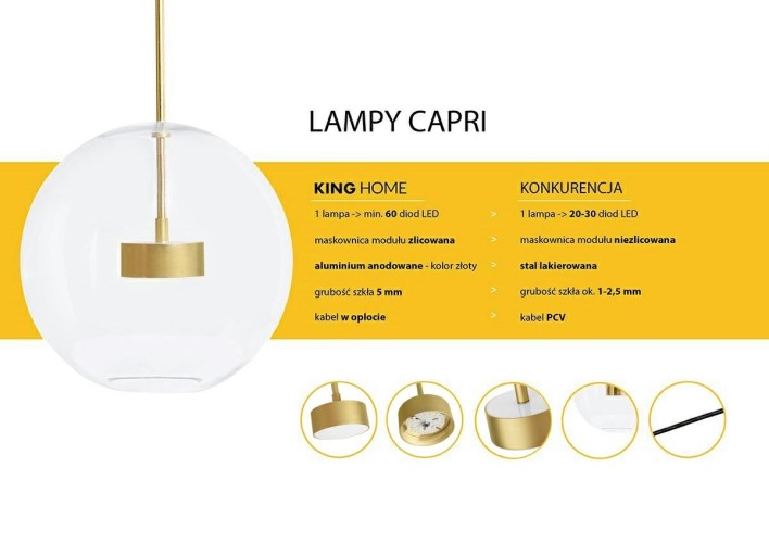 MOOSEE lampa wisząca CAPRI 6 złota - 60   LED, alumiumium, szkło