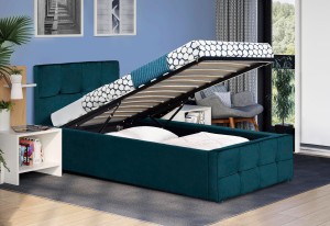 Łóżko tapicerowane z pojemnikiem SFG004P, materac | 90x200 | Welur #77 | Morski