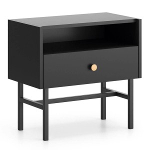 Szafka nocna z szufladą DIVA 1S | Czarny, złoty uchwyt