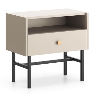 Szafka nocna z szufladą DIVA 1S | Kaszmir | Czarne nogi, złoty uchwyt