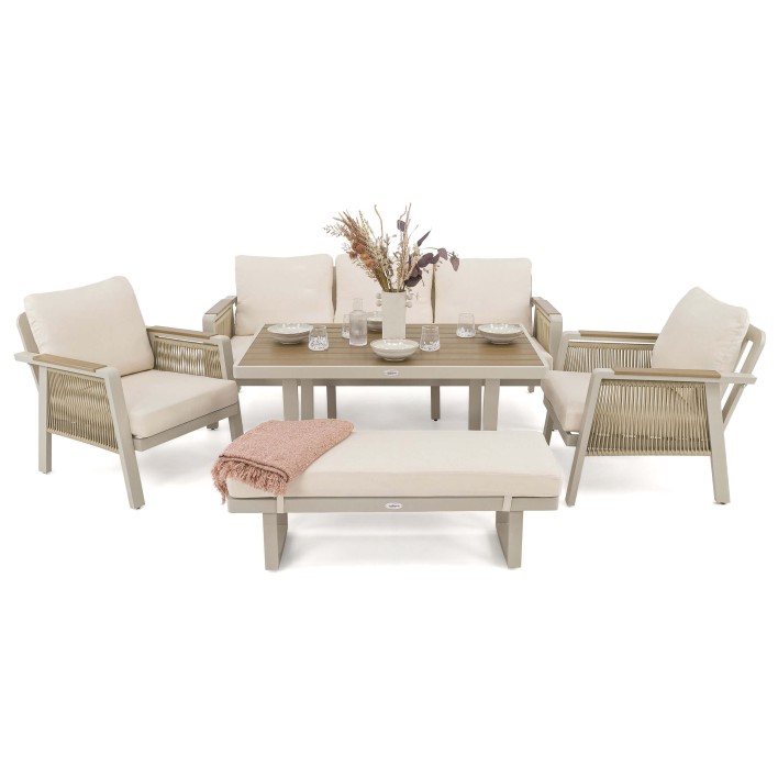 Zestaw mebli ogrodowych z aluminium PROVENCE | Beż + imitacja drewna | Beżowe poduszki - 4