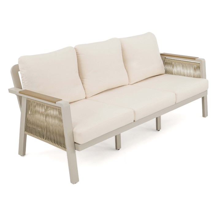 Zestaw mebli ogrodowych z aluminium PROVENCE | Beż + imitacja drewna | Beżowe poduszki - 22