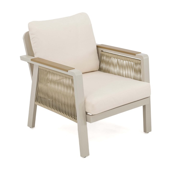 Zestaw mebli ogrodowych z aluminium PROVENCE | Beż + imitacja drewna | Beżowe poduszki - 24