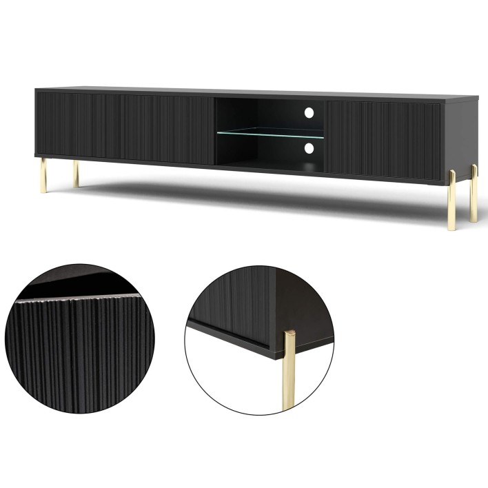 OSLO szafka RTV 175 czarna ryflowana złote nogi.jpg