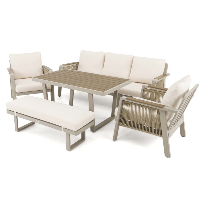 Zestaw mebli ogrodowych z aluminium PROVENCE | Beż + imitacja drewna | Beżowe poduszki - 6