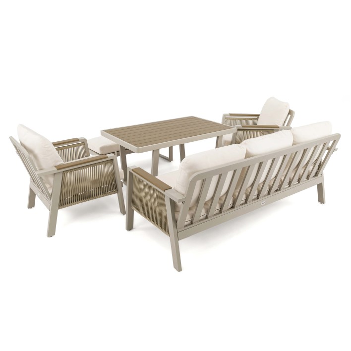 Zestaw mebli ogrodowych z aluminium PROVENCE | Beż + imitacja drewna | Beżowe poduszki - 7