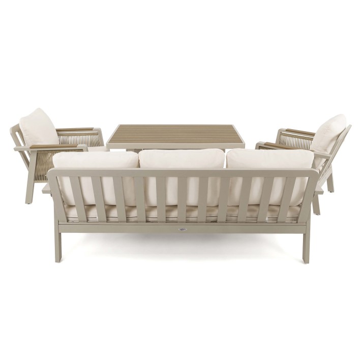 Zestaw mebli ogrodowych z aluminium PROVENCE | Beż + imitacja drewna | Beżowe poduszki - 8