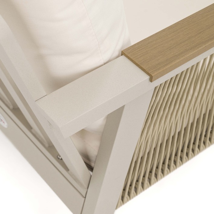 Zestaw mebli ogrodowych z aluminium PROVENCE | Beż + imitacja drewna | Beżowe poduszki - 17