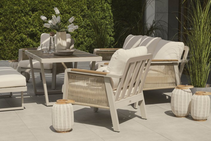 Zestaw mebli ogrodowych z aluminium PROVENCE | Beż + imitacja drewna | Beżowe poduszki - 31