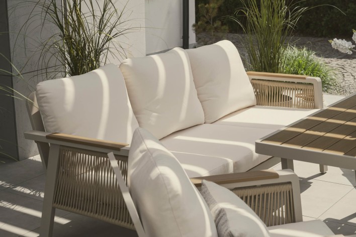 Zestaw mebli ogrodowych z aluminium PROVENCE | Beż + imitacja drewna | Beżowe poduszki - 34