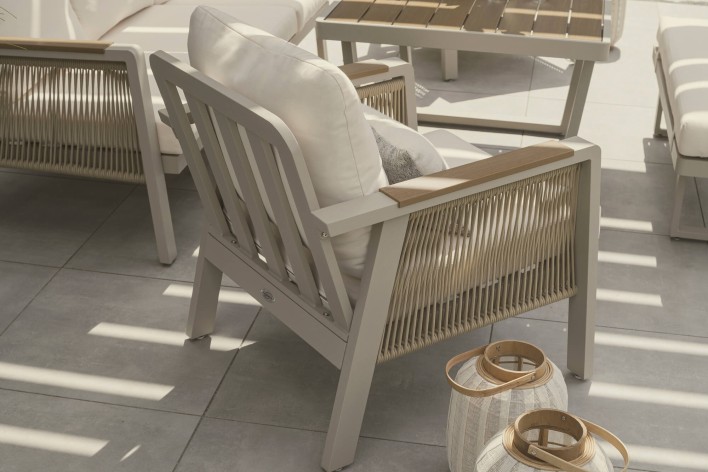 Zestaw mebli ogrodowych z aluminium PROVENCE | Beż + imitacja drewna | Beżowe poduszki - 36