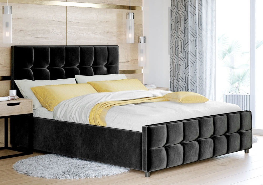 Łóżko tapicerowane z pojemnikiem LB-47 | 160x200 | Welur | Czarny | OUTLET