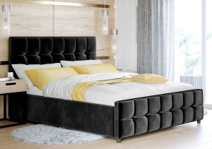 Łóżko tapicerowane z pojemnikiem LB-47 | 160x200 | Welur | Czarny | OUTLET