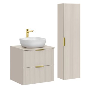 Zestaw meblowy 60cm z blatem, 1 umywalką nablatową Smile i Szafką wysoką |  Kolekcja ADEL CASHMERE | Kaszmirowy Mat