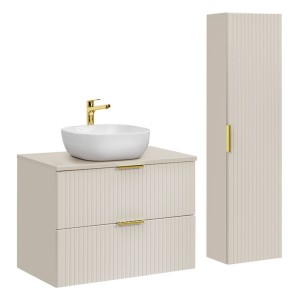 Zestaw meblowy 80cm z blatem, 1 umywalką nablatową Smile i Szafką wysoką |  Kolekcja ADEL CASHMERE | Kaszmirowy Mat 