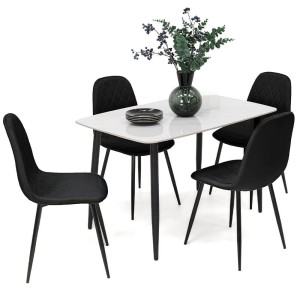 Stół ceramiczny LORIS 120CM Biały + 4 Krzesła | DC-1916 | Czarny