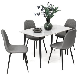 Stół ceramiczny LORIS 120CM Biały + 4 Krzesła | DC-1916 | Szary