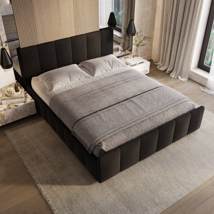 Łóżko tapicerowane z pojemnikiem SFG0166 | 140x200 | Welur | Czarny
