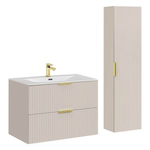 Zestaw meblowy 80cm z umywalką meblową SKY i szafką wysoką |  Kolekcja ADEL CASHMERE | Kaszmirowy Mat