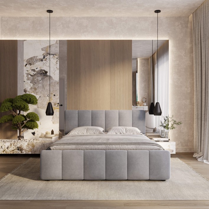 Łóżko tapicerowane z pojemnikiem SFG0166 | Welur | Szary