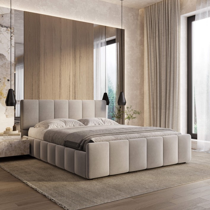Łóżko tapicerowane z pojemnikiem SFG0166 | Welur | Beż #3